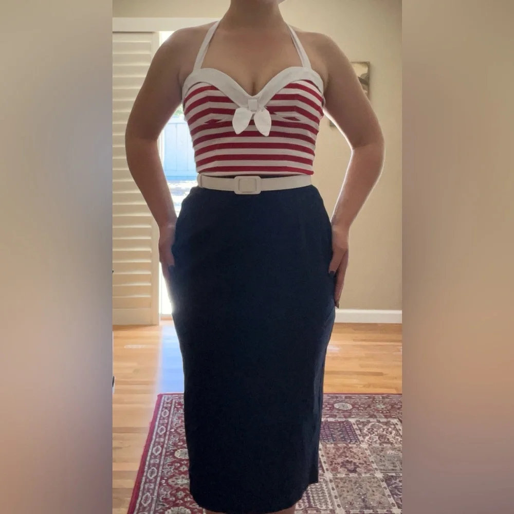 Pinup Couture 1950s Pinup Girl Fitted Wiggle Sailor Dress - vintage inspired - Picture 10 of 16